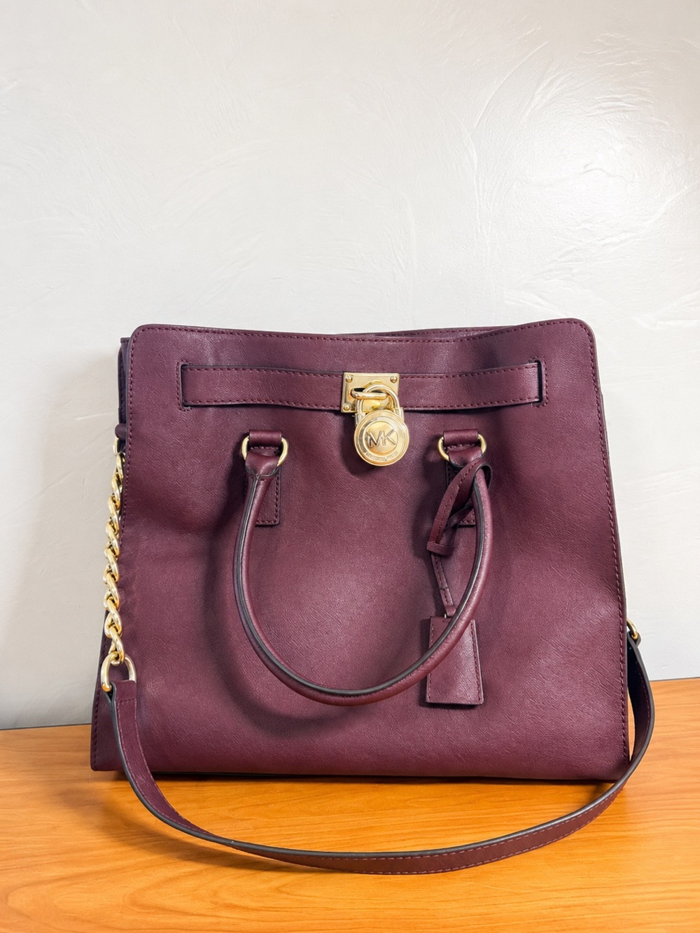 MICHAEL KORS Hamilton Medium East West Satchel Merlot Saffiano Leather Purse Bag